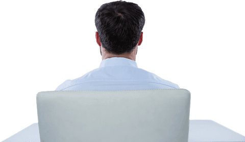 transparent rear view businessman sitting on office chair focused - Download Free Stock Videos Pikwizard.com