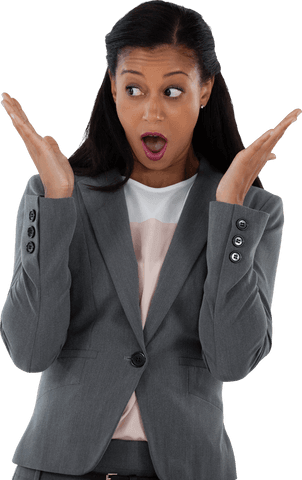 Surprised Businesswoman on Transparent Background Wearing Suit