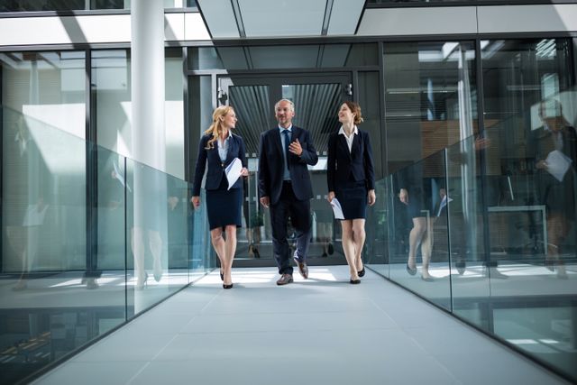 Businesspeople walking in the office corridor