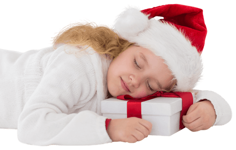 caucasian girl sleeping with christmas gift on transparent background - Download Free Stock Videos Pikwizard.com