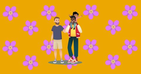 Happy Biracial Male Parents with Son in Floral Background - Download Free Stock Images Pikwizard.com