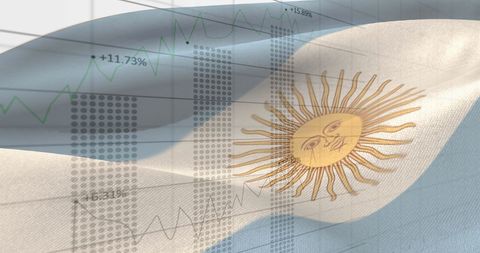Argentinian Flag with Financial Charts Reflecting Economic Growth