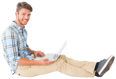 Smiling Caucasian Man Using Laptop on Transparent Background - Download Free Stock Videos Pikwizard.com