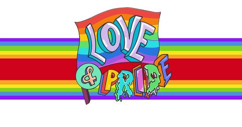 Colorful Love and Pride Flag on Rainbow Background