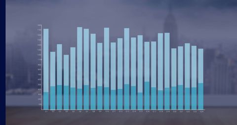 Financial Bar Graph Over Modern Cityscape with Abstract Digital Interface - Download Free Stock Images Pikwizard.com