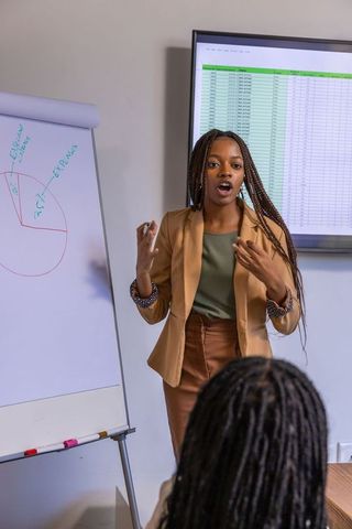 Professional woman presenting data at business meeting