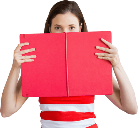 Student Hiding Face with Book for Playful Academic Concept on Transparent Background