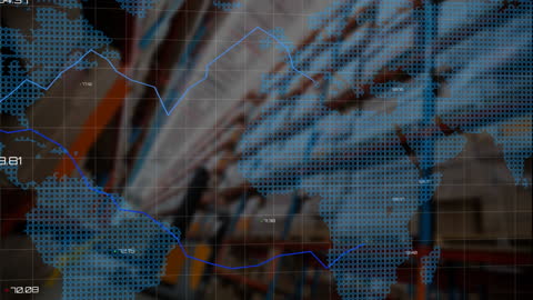 Digital Infographic World Map Over Warehouse Background