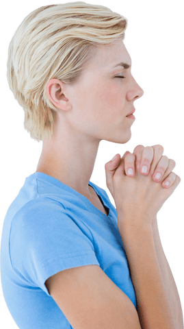 transparent praying woman with blonde hair in blue shirt - Download Free Stock Videos Pikwizard.com