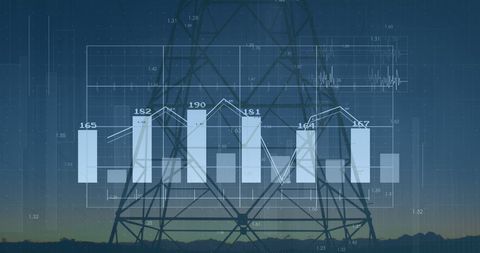 Financial Data Overlaid on Electricity Transmission Pylons