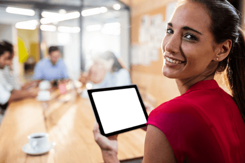 businesswoman holding transparent digital tablet in modern office - Download Free Stock Videos Pikwizard.com
