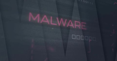 Magenta MALWARE HUD Overlay on Futuristic Cybersecurity Dashboard Interface
