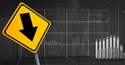 Financial Downturn Reduction Concept with Yellow Warning Sign