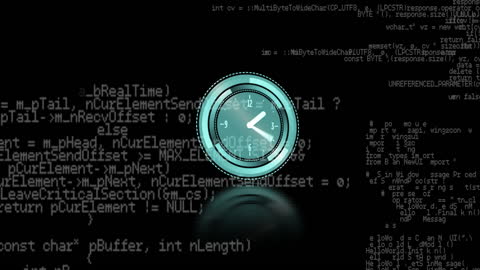 Digital Clock Overlaying Coding Data Background