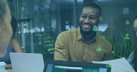 Business Team Collaborating with Digital Connection Icons