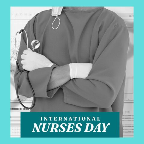 the image features a male nurse crossing his arms while holding a stethoscope, emblematic of medical dedication and care. perfect for international nurses day promotions or healthcare marketing campaigns celebrating nurses and their essential role in the medical field. this image may also be used in educational contexts to highlight the profession of nursing or featured on healthcare-related websites or social media posts to convey gratitude to nurses everywhere.
