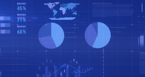 Digital Data Processing Animation with Global Business Interface