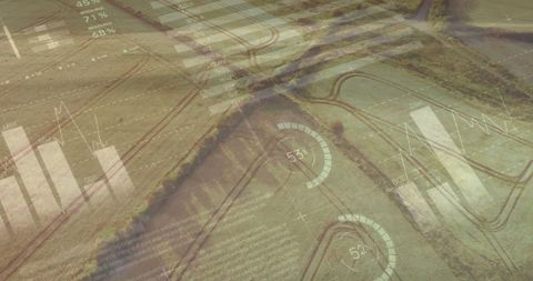 Digital Infographic Overlay on Aerial Farm Field View