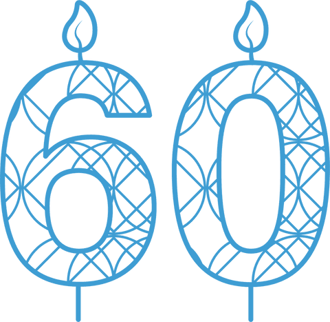 Blue 60 birthday candle vector with pattern transparent background