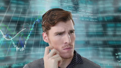 Pensive Businessman Analyzing Financial Data with Graphs