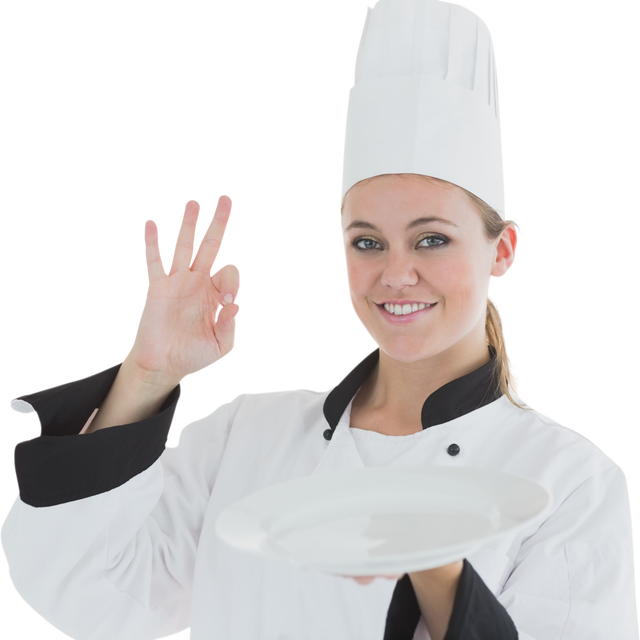 Transparent Female Chef Holding Empty Plate Looking Satisfied - Download Free Stock Videos Pikwizard.com