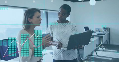 Colleagues Analyzing Financial Data in Modern Office with Digital Interface