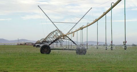 Agricultural irrigation system watering crops for sustainable farming