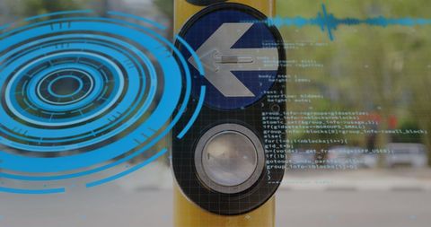 Futuristic Data Processing Interface Over Urban Street Scene