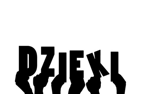 Hands Holding 'Dzieki' Text on Transparent Background Illustration