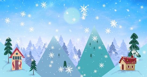 Cozy Winter Wonderland with Falling Snowflakes and Festive Houses - Download Free Stock Images Pikwizard.com