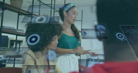 Businesswoman Presenting with Futuristic Holographic Interface
