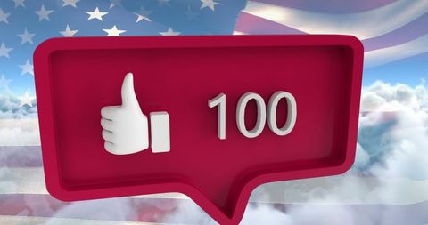 Social Media Popularity Concept with 100 Likes Over American Flag