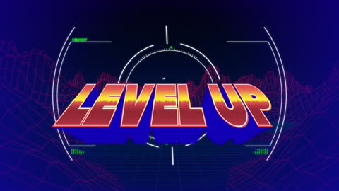 Retro Digital Game Graphic with Level Up Message