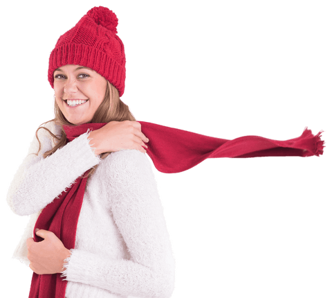 Happy Woman in Winter Coat and Red Knitwear with Transparent Background - Download Free Stock Videos Pikwizard.com
