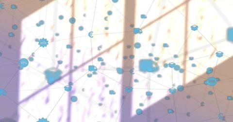 Futuristic network overlay before office windows