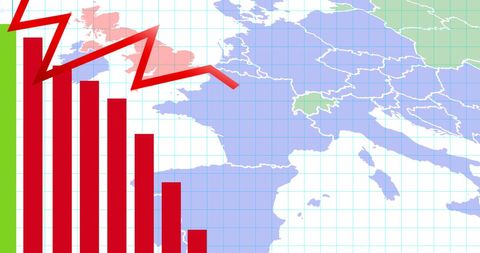 Global Economic Impact on European Map with Declining Graph - Download Free Stock Images Pikwizard.com