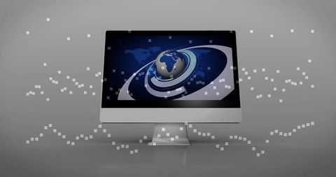 All-In-One Computer with 3D Globe on Screen in Futuristic Setting - Download Free Stock Images Pikwizard.com