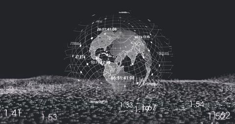 Digital Globe with Data Overlay on Black Background