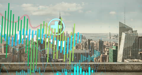 Digital Data Interface Over Sunny Cityscape Visualization