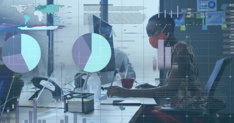 Businesswoman in Office Analyzing Financial Data Holographs