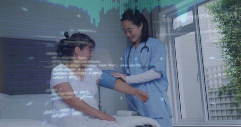 Digital Healthcare: Asian Doctor Checking Patient's Blood Pressure