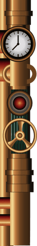 Steampunk pipe unit with gauge and valve on transparent background