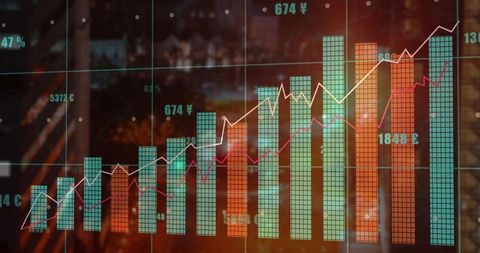 Digital Chart with Bar Graph and Currency Symbols for Financial Analytics
