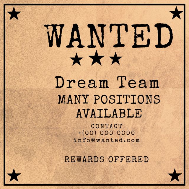 Vintage Style Wanted Poster for Recruitment Campaign with Contact Details - Download Free Stock Templates Pikwizard.com