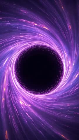 Rotating Purple Vortex Pulling Neon Streaks into Dark Void | Vertical Loopable Sci-Fi Background