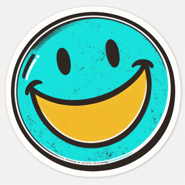 Retro blue smiley icon on white background, created using generative ai technology. Social media and communication concept digitally generated image.