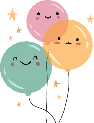 Cheerful pastel balloons with stars on transparent background