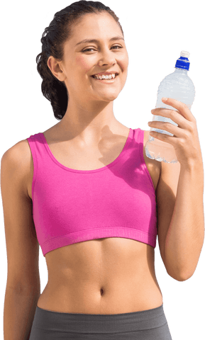 Caucasian Woman Holding Water Bottle in Sport Outfit on Transparent Background