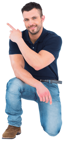 Smiling Man Kneeling and Pointing on Transparent Background - Download Free Stock Videos Pikwizard.com