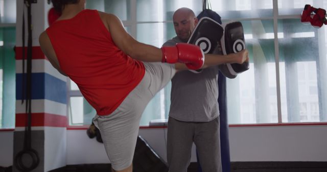 Kickboxing Training Session in Gym with Coach and Trainee - Download Free Stock Images Pikwizard.com